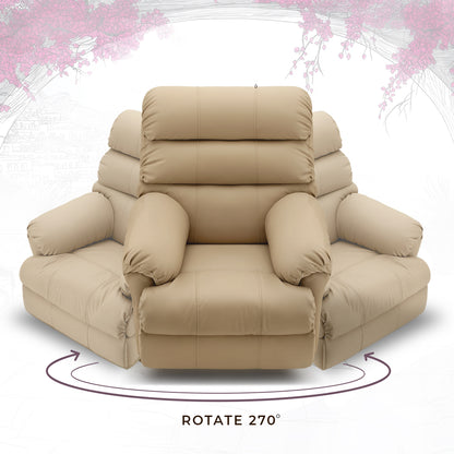 Avalon Posture pro Rocking & Rotating Single Seater Premium Leatherette Recliner, Beige, Motorized