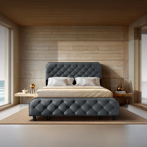 Wave Plus Adjustable Bed with Serene Upholstered Bed and Livein Duropedic-Grey