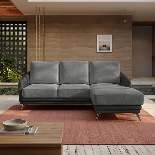 cove-brushed-nickel-grey-leatherette-pumice-stone-grey-fabric-2-seater-sofa-lounger