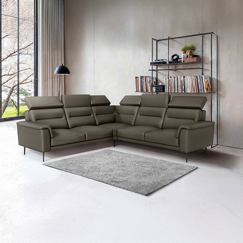 Crescendo 2 Seater + Corner + 2 Seater Leatherette Fabric - Pewter Grey