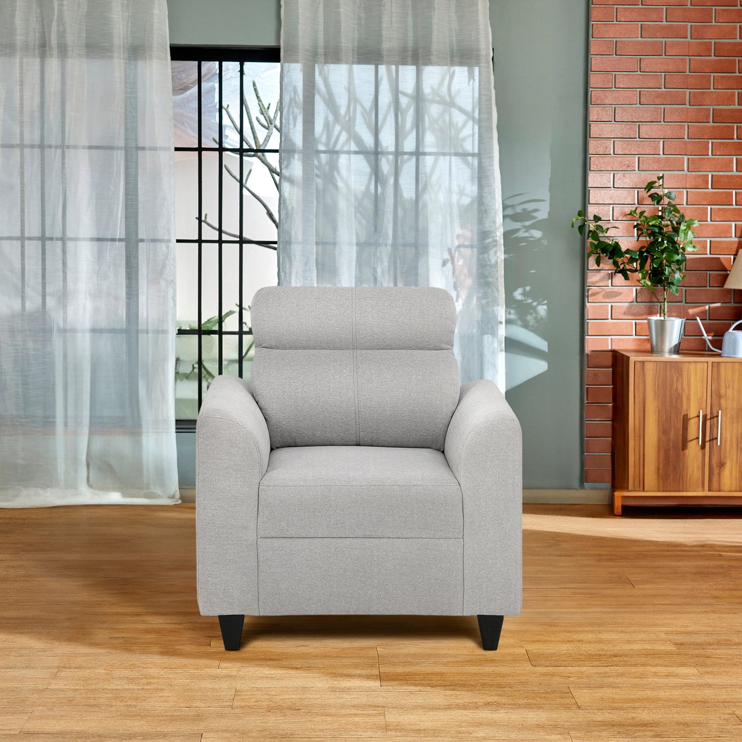 Zivo Plus Cloudy Gray Fabric 1 Seater Sofa