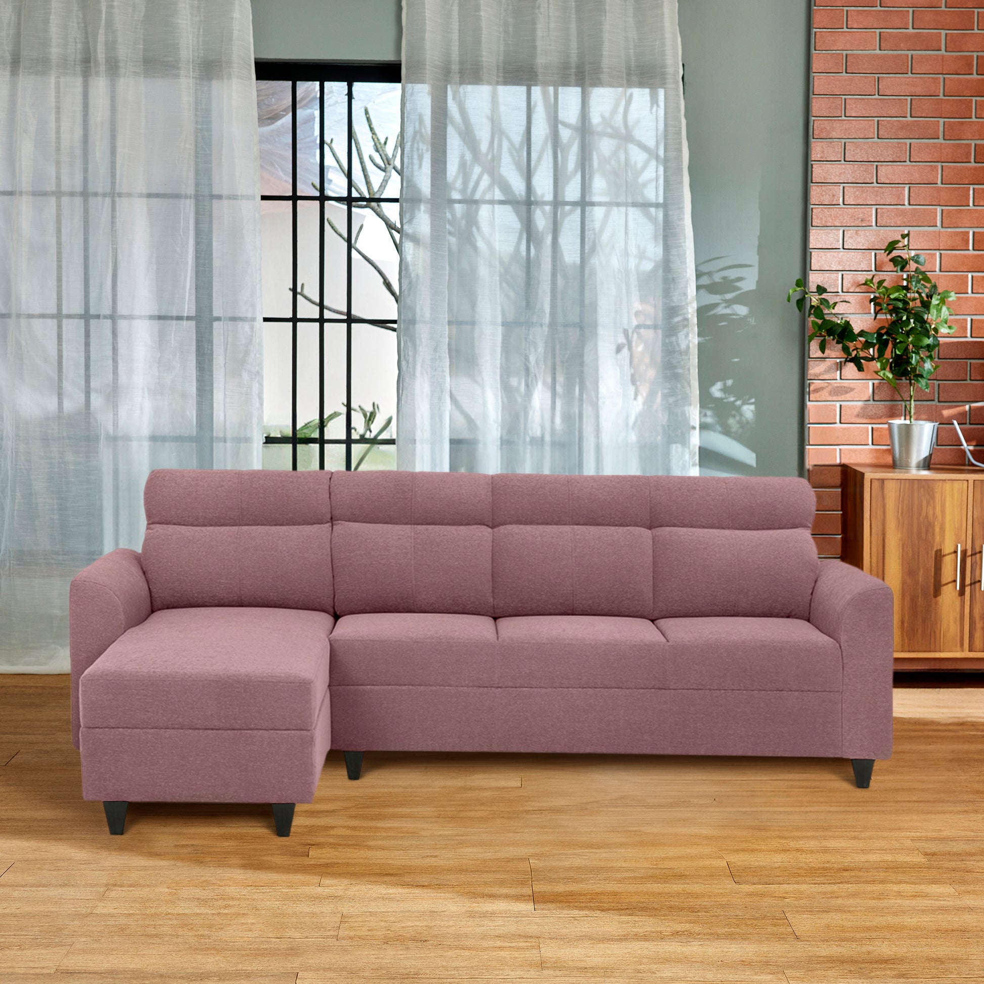 Zivo Plus Dusky Pink Fabric Sofa Set Seater Sofa with Lounger