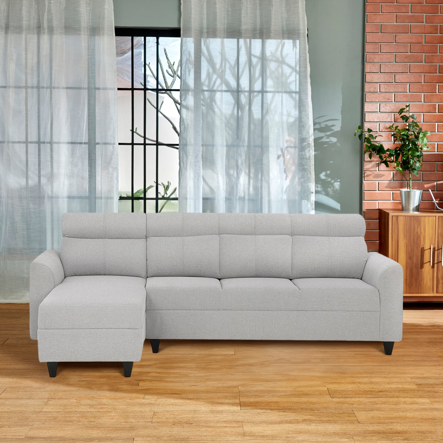 Zivo Plus Cloudy Gray Fabric Sofa Set 3 Seater Sofa with Lounger