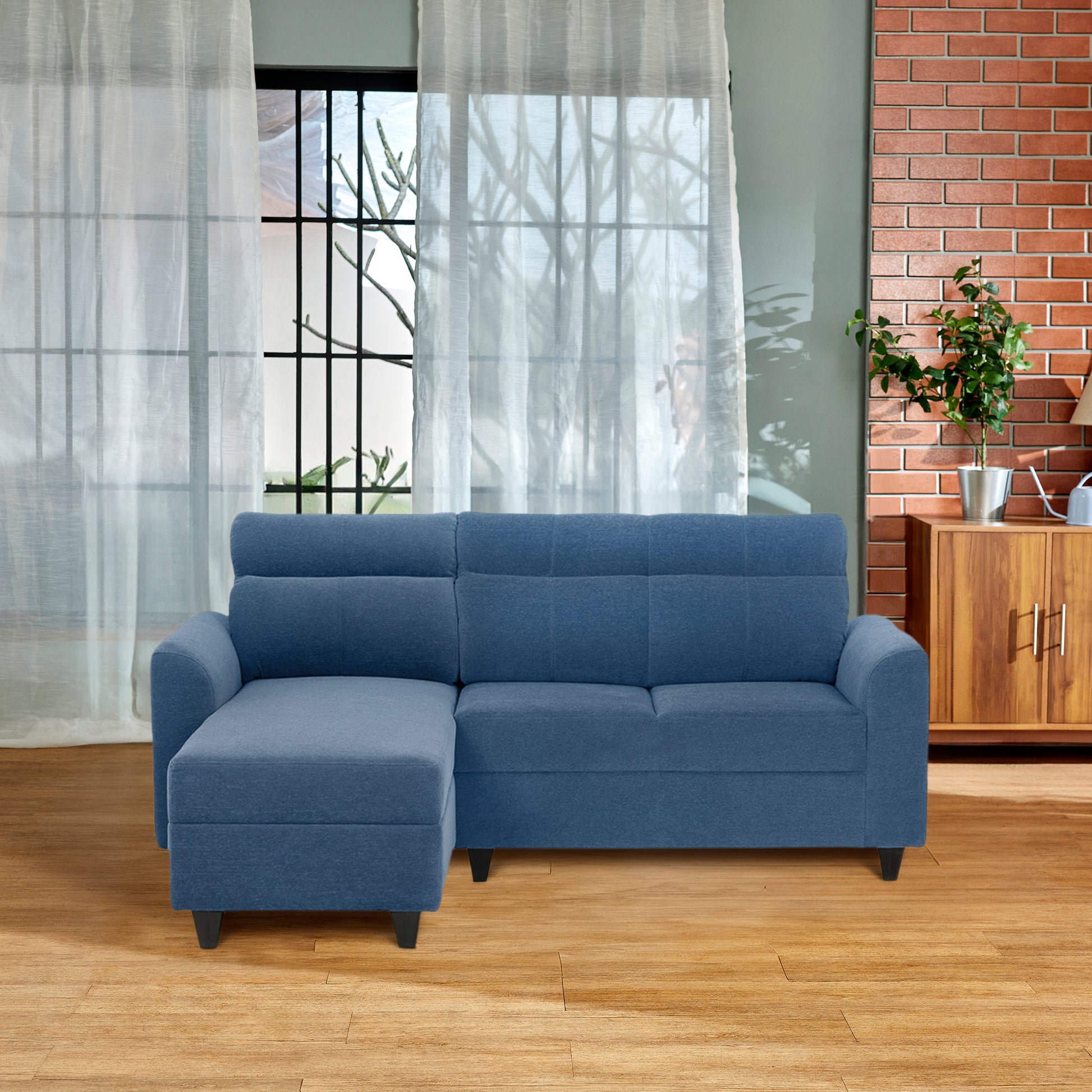 Zivo Plus Twilight Blue Fabric Seater Sofa with Lounger
