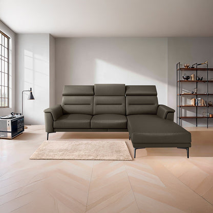 Cresendo 2 Seater with RH Lounger Leatherette fabric - Pewter Grey