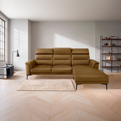 Cresendo 2 Seater with RH Lounger Leatherette fabric - Tobacco Brown