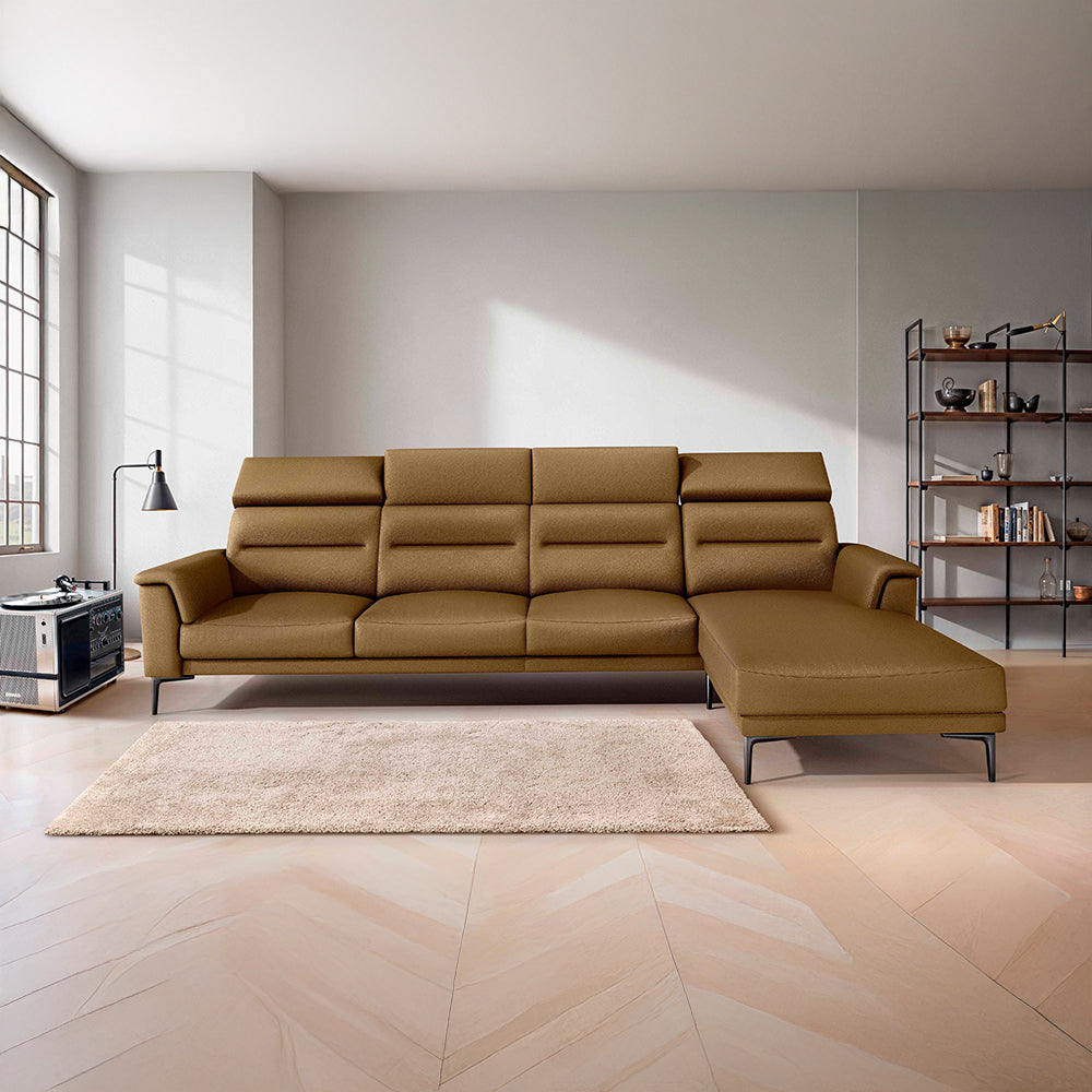 Cresendo 3 Seater with RH Lounger Leatherette fabric - Tobacco Brown