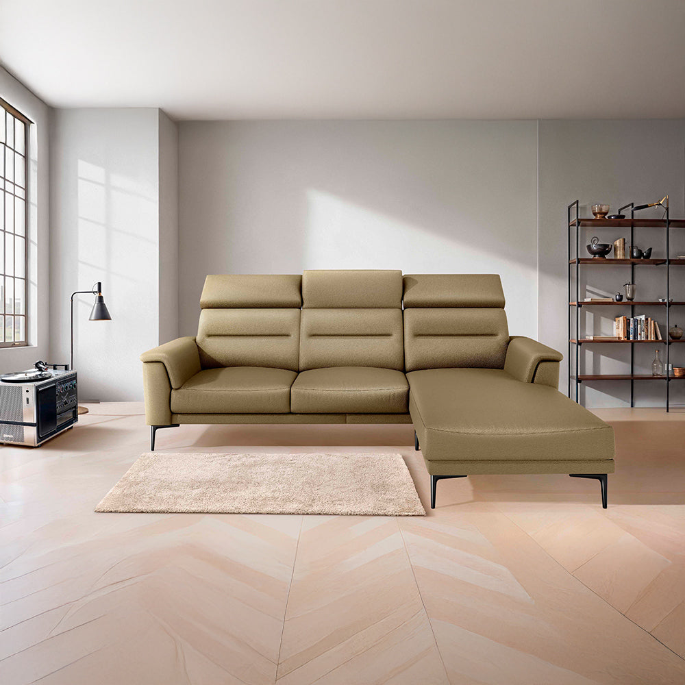 Cresendo 2 Seater with RH Lounger Leatherette fabric - Pebble