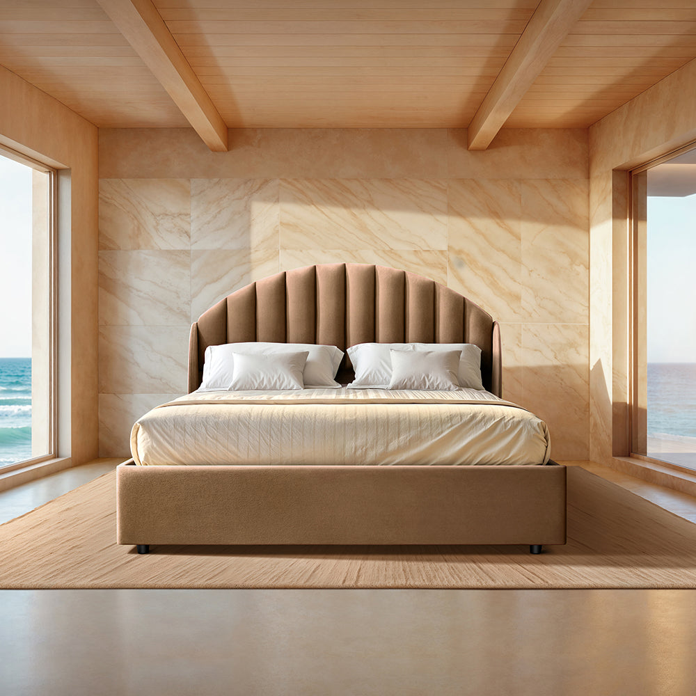 Wave Twin Adjustable Bed with Celeste Brown (Tiger's Eye) Upholstered Bed with Quboid 8" (20.3 cm) and 2 Fitted Bedsheets