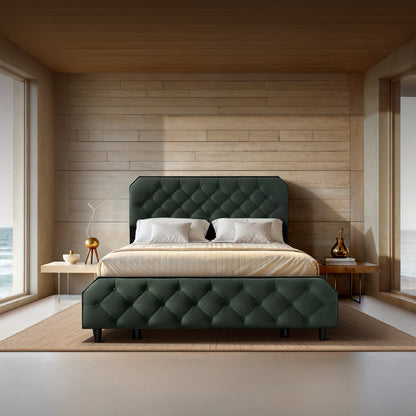 Wave Plus Adjustable Bed Serene Upholstered Bed (Green)+ Wave Kinect Strength Mattress 8"(20.3cm)
