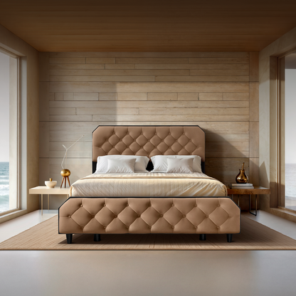 Wave Plus Adjustable Bed Serene Upholstered Bed (Brown)+ Wave Kinect Reva Mattress 8"(20.3cm)