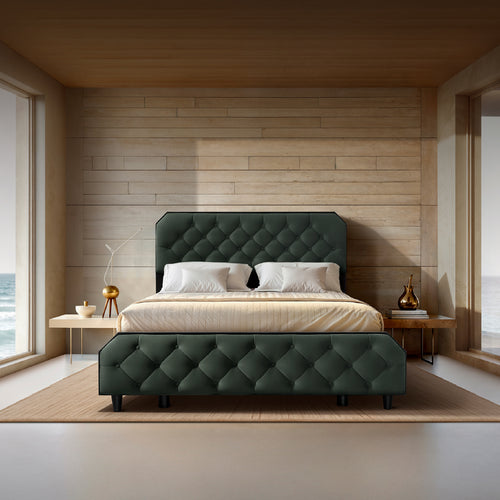 Wave Twin Adjustable Bed with Serene Green (Mountain View) Upholstered Bed with Quboid 8" (20.3 cm) and 2 Fitted Bedsheets