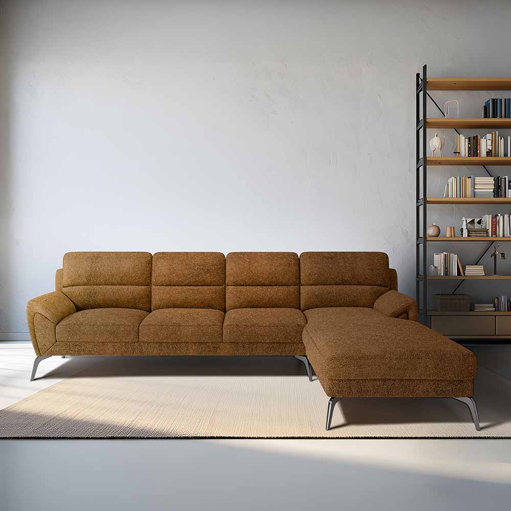 Octave 3 Seater with Lounger Boucle Fabric - Caramel