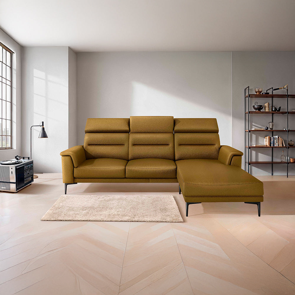 Cresendo 2 Seater with RH Lounger Leatherette fabric - Golden Orange