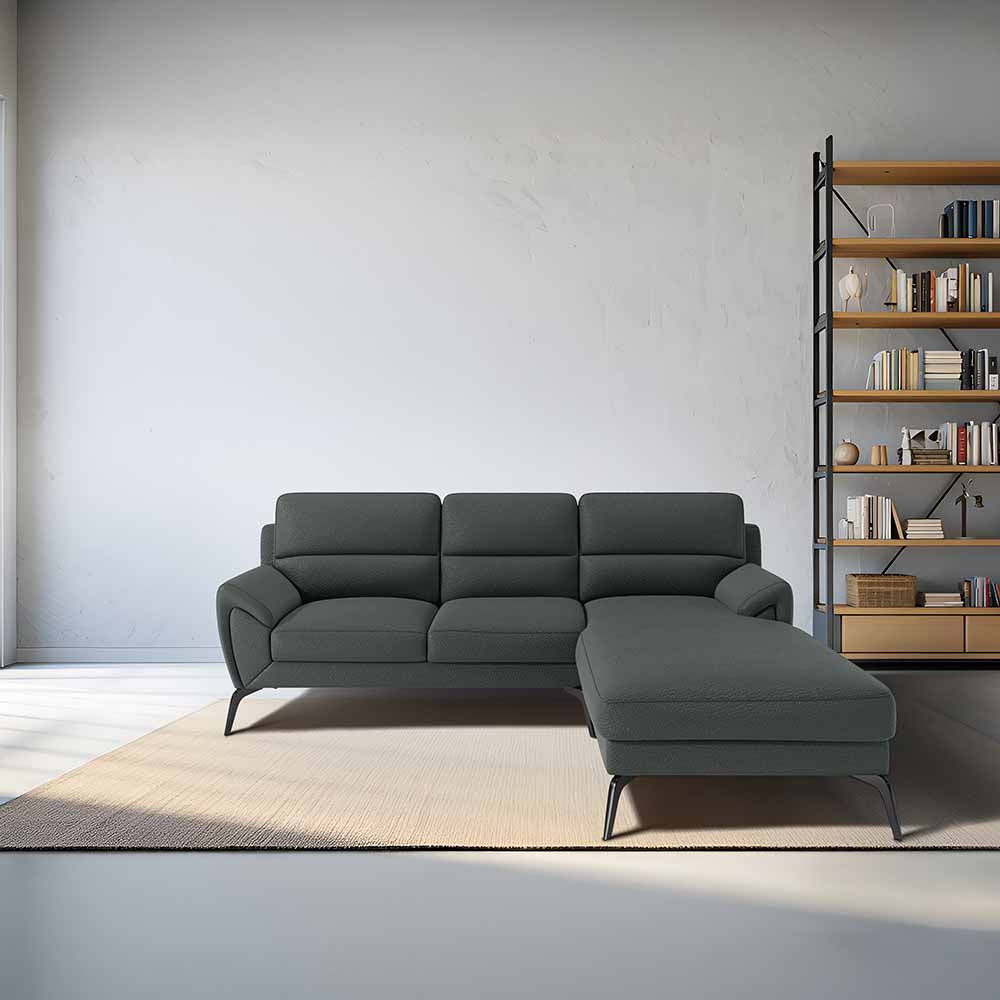 Octave 2 Seater Sofa with RH Lounger Suede Fabric  - Steel Grey