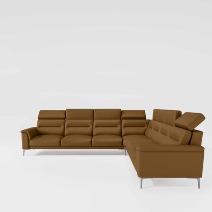 Crescendo 3 Seater + Corner + 3 Seater Leatherette Fabric - Tobacco Brown