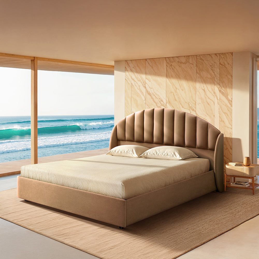 Wave Plus Adjustable Bed Celeste Upholstered Bed (Brown)+ Wave Kinect Strength Mattress 8"(20.3cm)