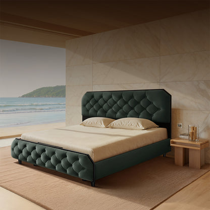 Wave Plus Adjustable Bed Serene Upholstered Bed (Green)+ Wave Kinect Strength Mattress 8"(20.3cm)