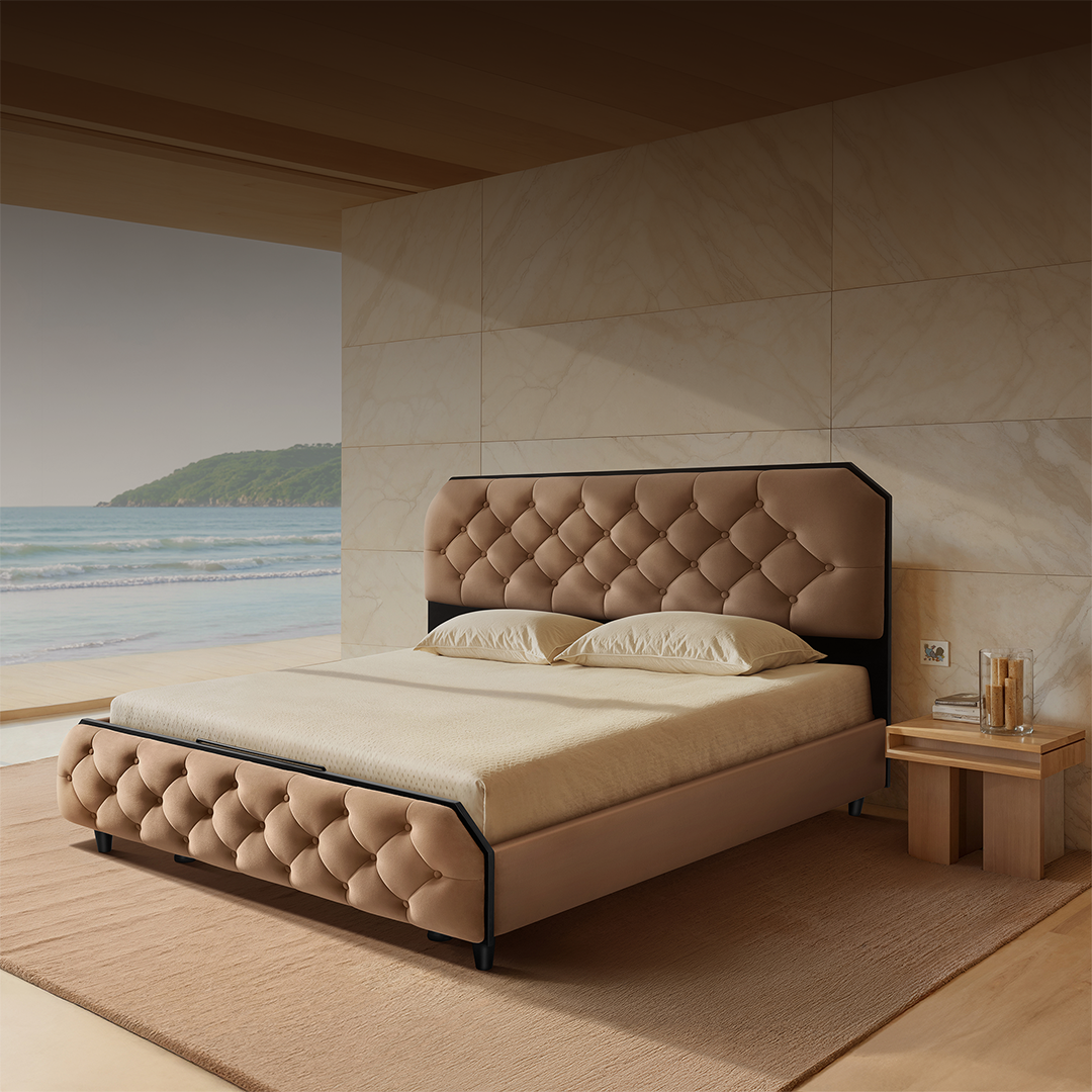 Wave Plus Adjustable Bed Serene Upholstered Bed (Brown)+ Wave Kinect Reva Mattress 8"(20.3cm)