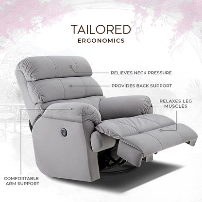 Avalon Posture Pro Rocking & Rotating Single Seater Fabric Recliner, Grey, Motorized