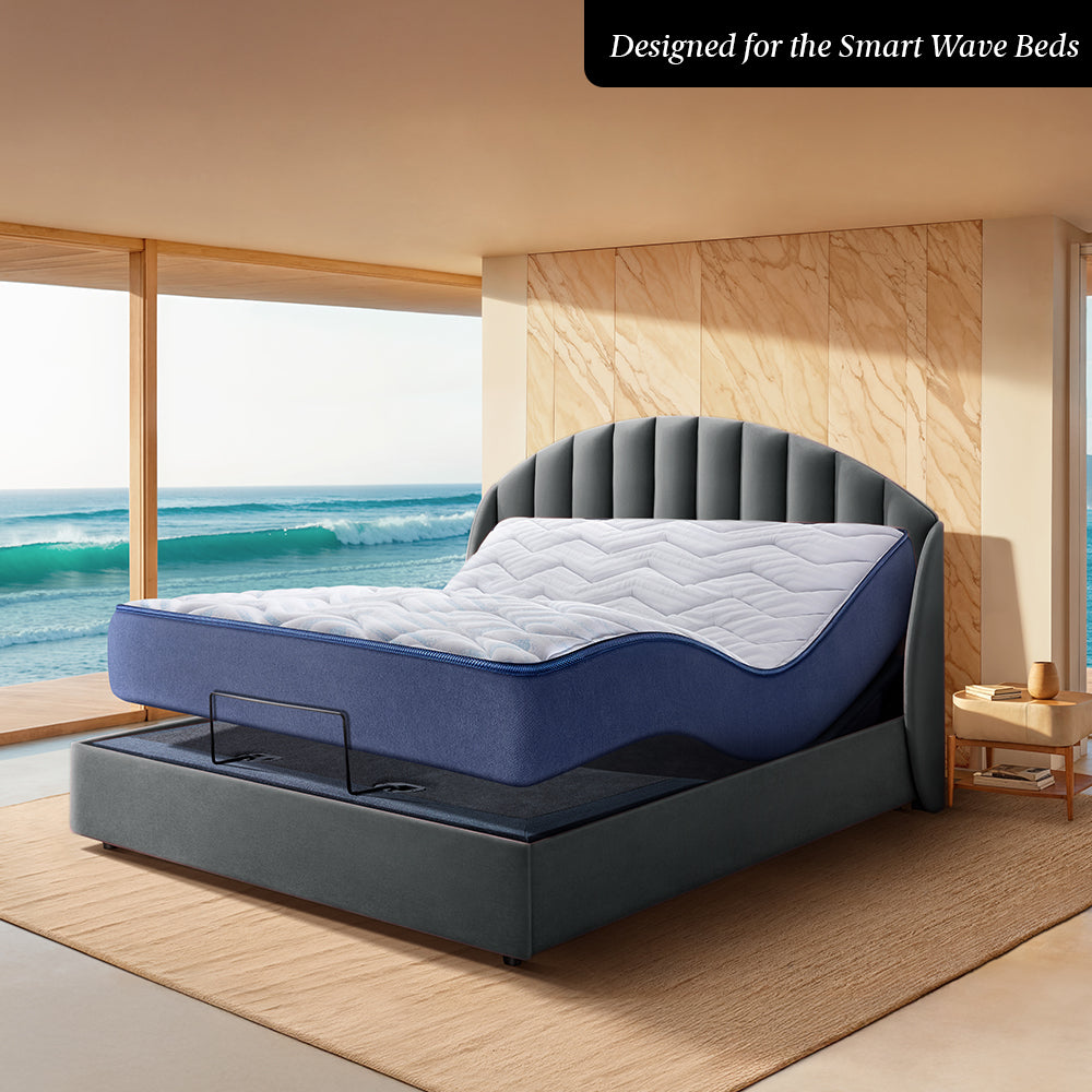 Wave Plus Adjustable Bed Celeste Upholstered Bed (Grey)+ Wave Kinect Reva Mattress 8"(20.3cm)