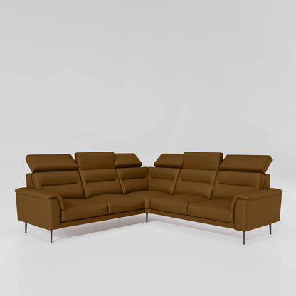 Crescendo 2 Seater + Corner + 2 Seater Leatherette Fabric - Tobacco Brown