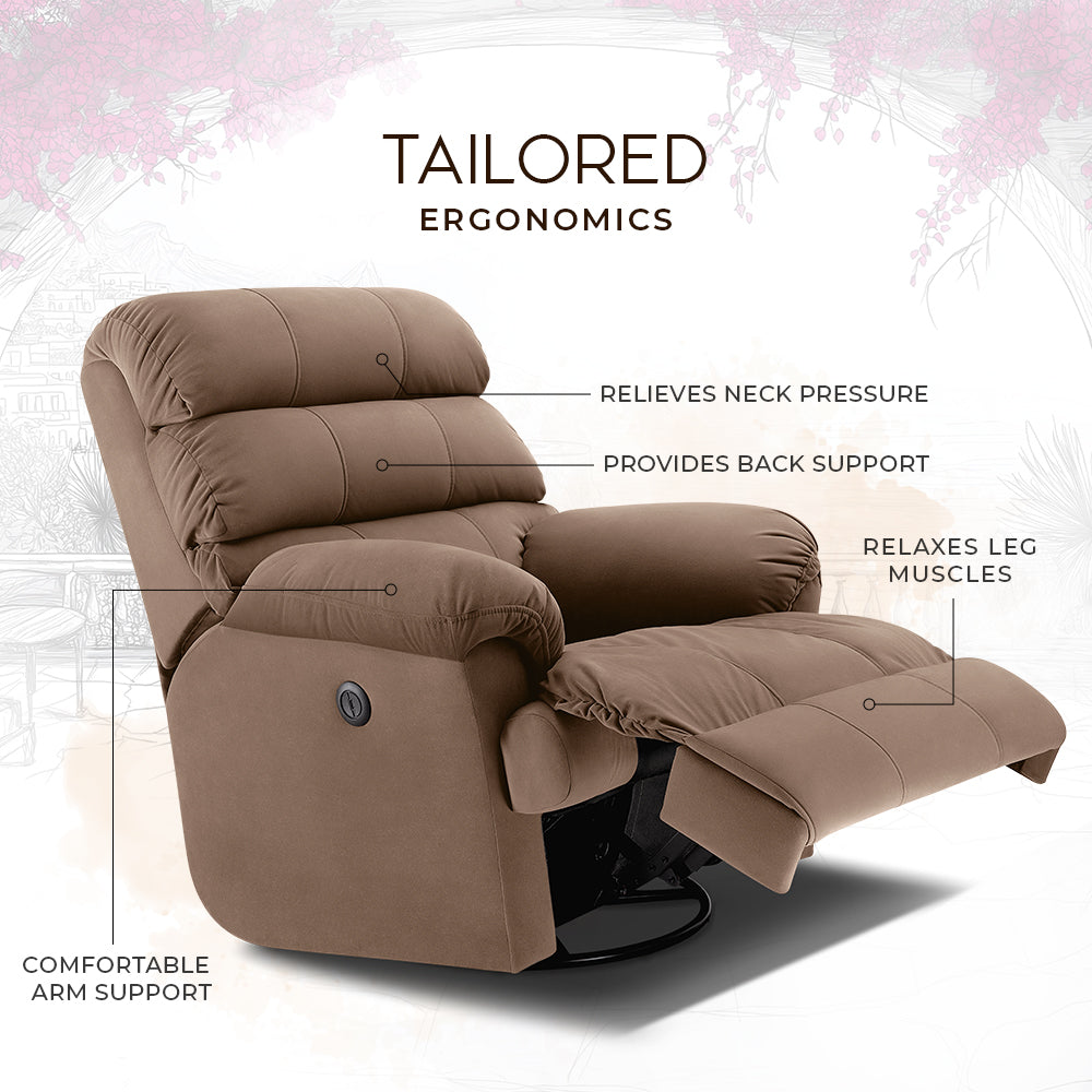 Avalon Posture Pro Rocking & Rotating Single Seater Fabric Recliner, Brown, Motorized