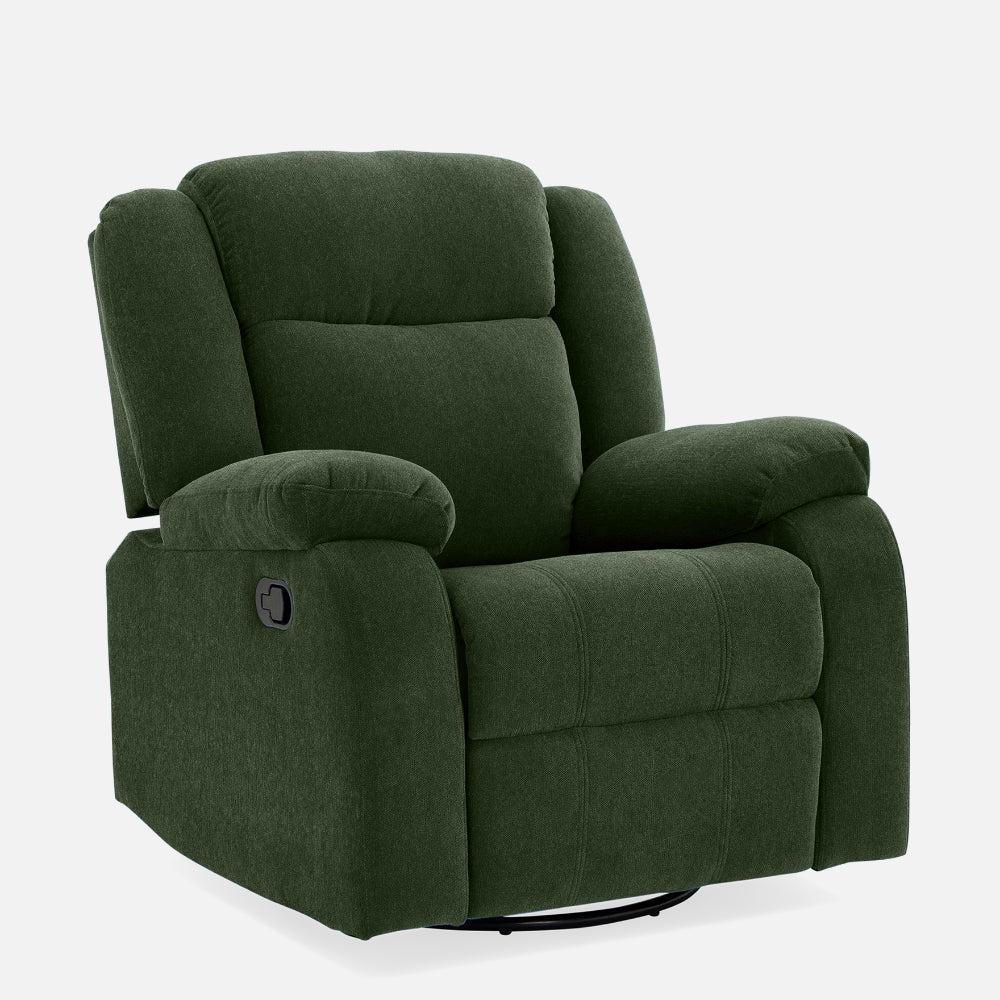 Avalon - Rocking & Rotating Single Seater Fabric Recliner In Green Colour