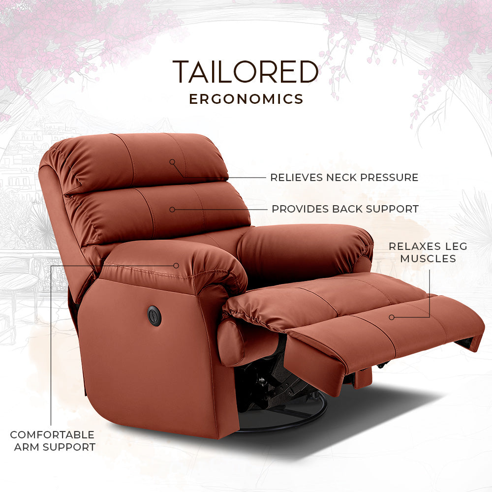 Avalon Posture pro Rocking & Rotating Single Seater Premium Leatherette Recliner, Tan, Motorized