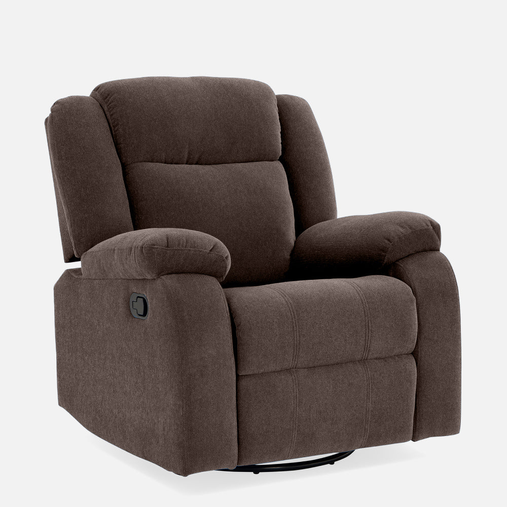 Avalon - Rocking & Rotating Single Seater Fabric Recliner In Dark Brown Colour