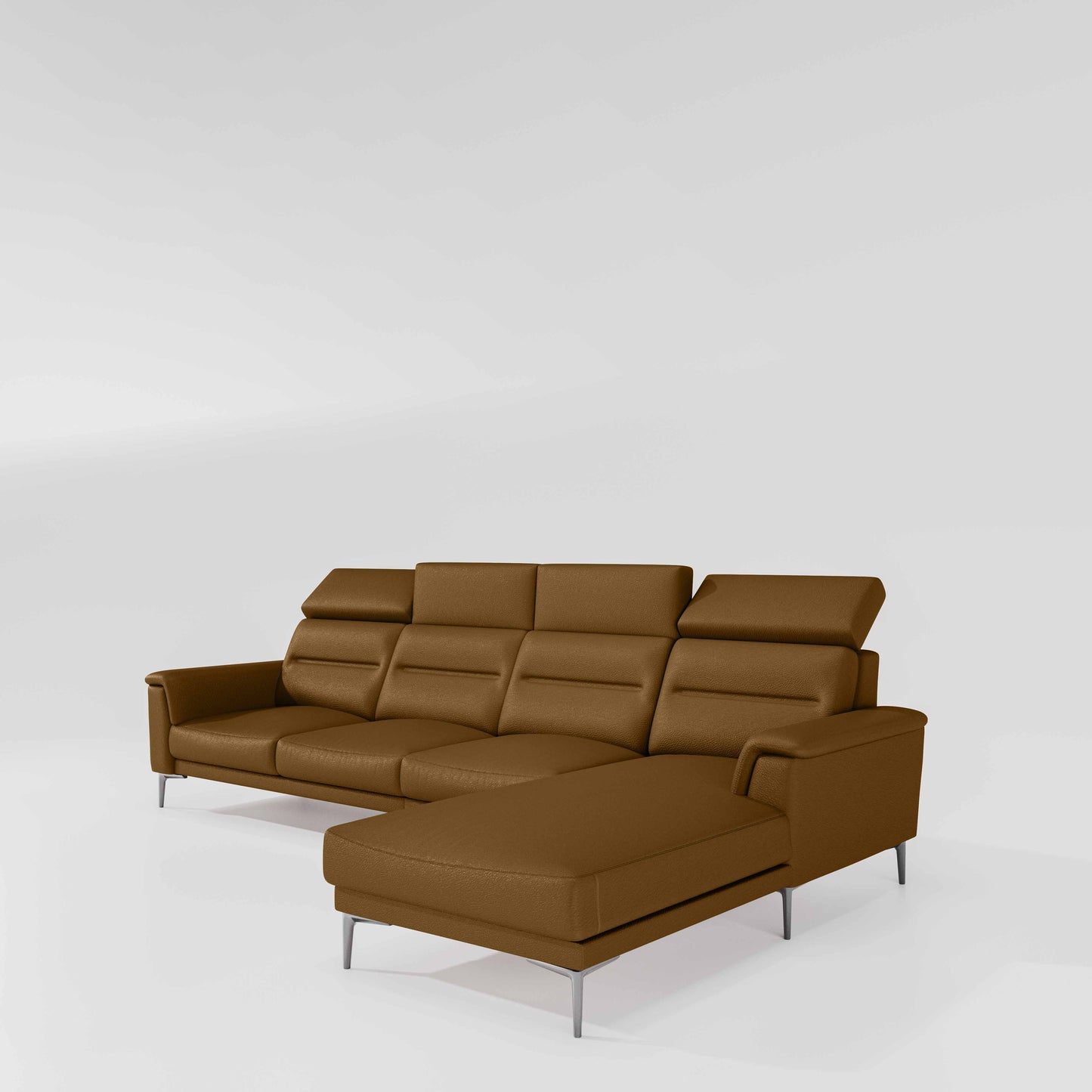 Cresendo 3 Seater with RH Lounger Leatherette fabric - Tobacco Brown