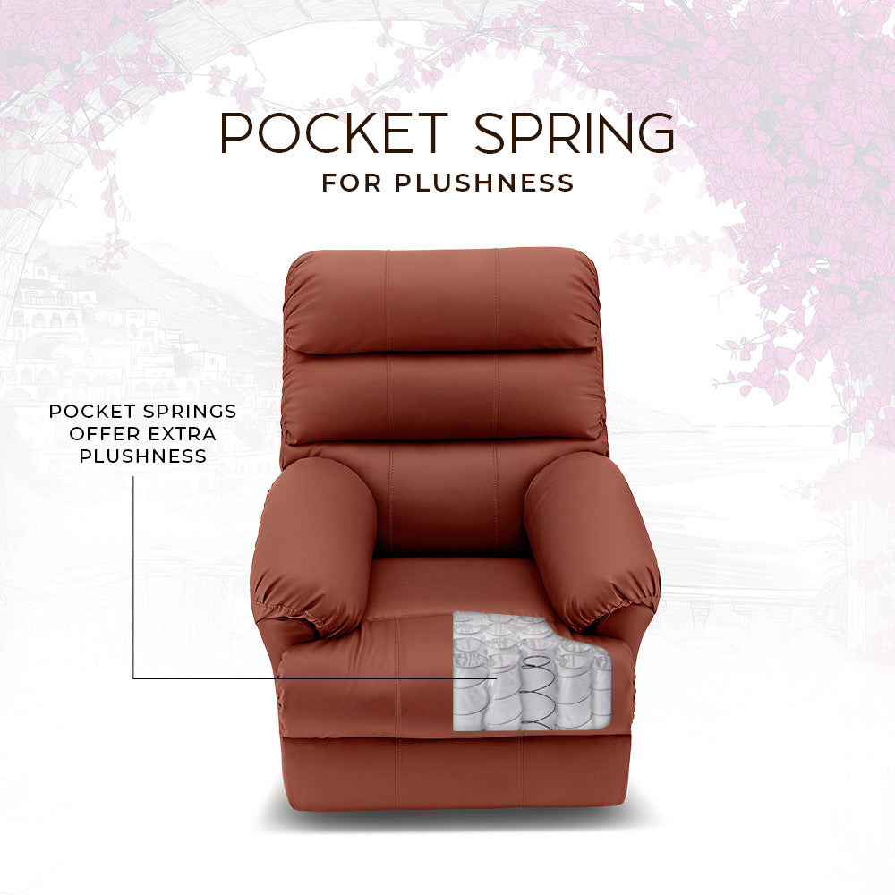 Avalon Posture pro Rocking & Rotating Single Seater Premium Leatherette Recliner, Tan, Motorized