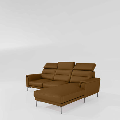 Cresendo 2 Seater with RH Lounger Leatherette fabric - Tobacco Brown