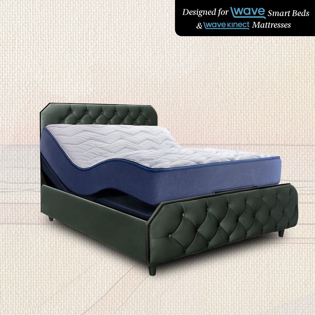 Wave Plus Adjustable Bed Serene Upholstered Bed (Green)+ Wave Kinect Strength Mattress 8"(20.3cm)
