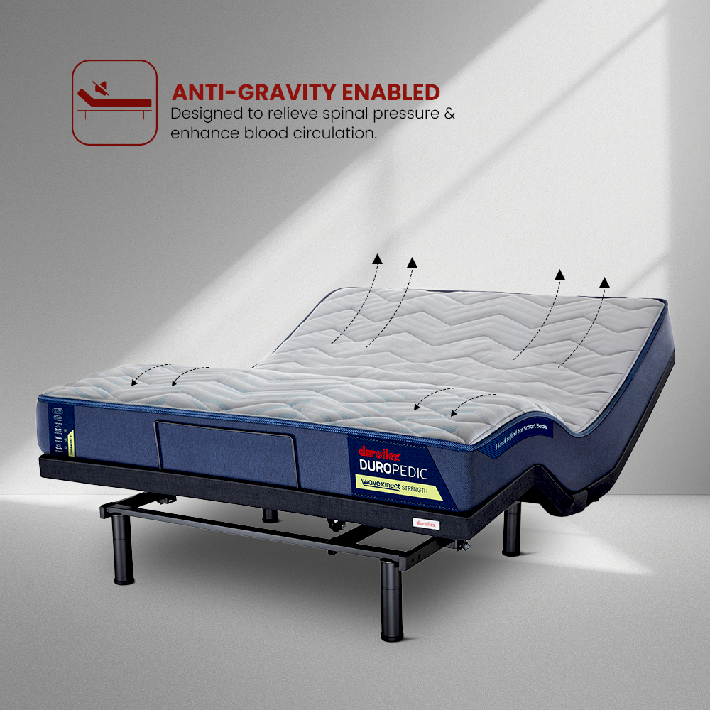 Wave Plus Adjustable Bed Tranquil Upholstered Bed (Beige)+ Wave Kinect Strength Mattress 8"(20.3cm)