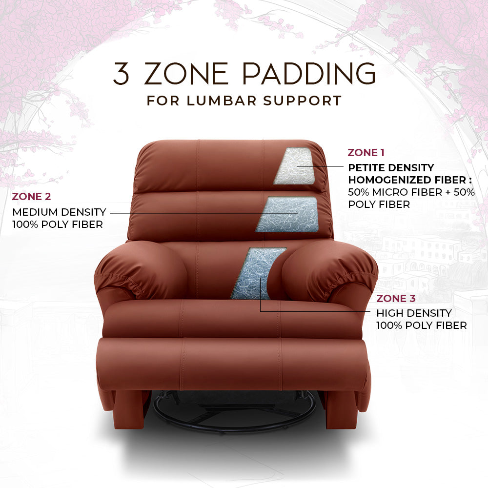 Avalon Posture pro Rocking & Rotating Single Seater Premium Leatherette Recliner, Tan, Motorized