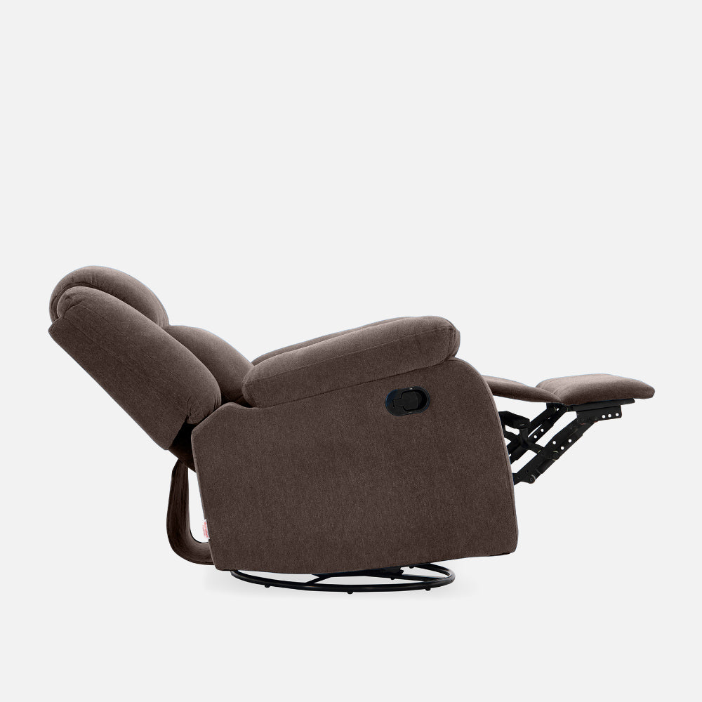 Avalon - Rocking & Rotating Single Seater Fabric Recliner In Dark Brown Colour
