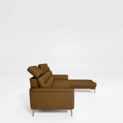 Cresendo 3 Seater with RH Lounger Leatherette fabric - Tobacco Brown