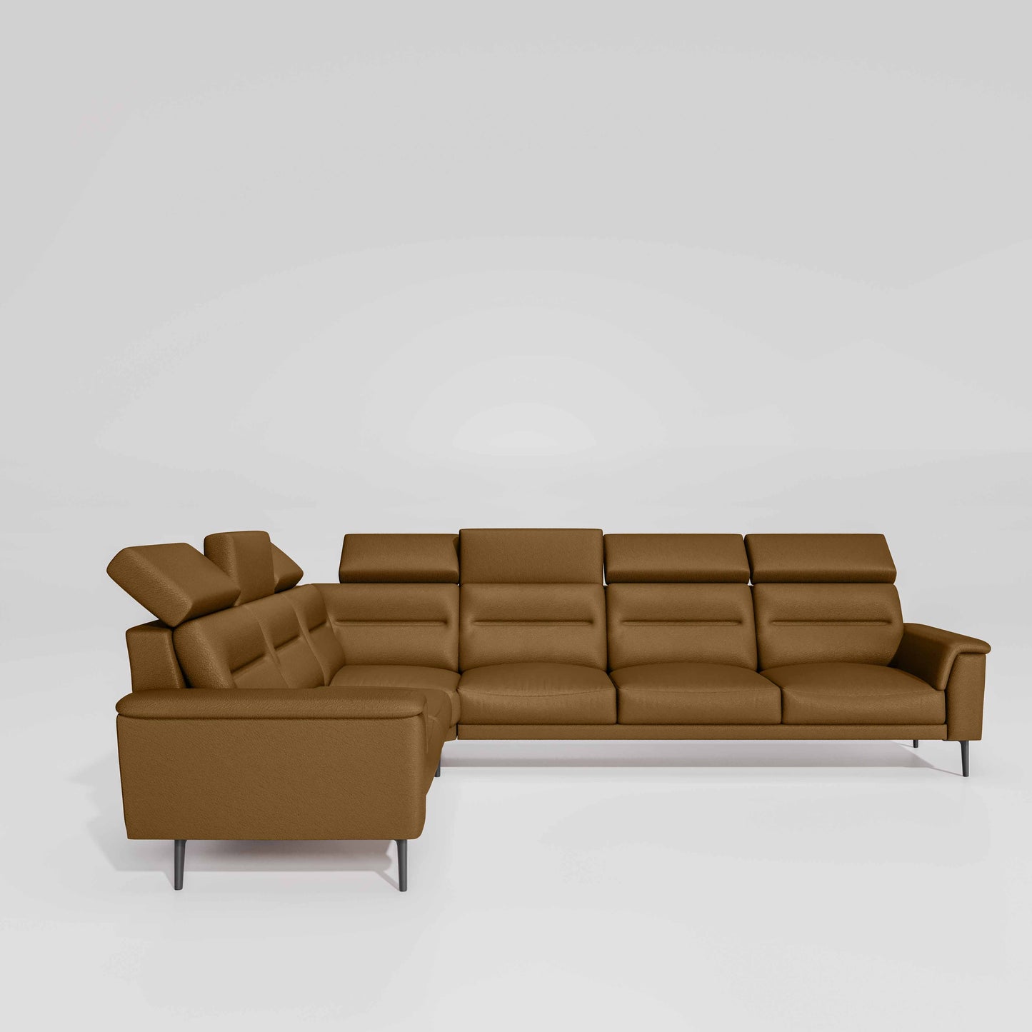 Crescendo 2 Seater + Corner + 3 Seater Leatherette Fabric - Tobacco Brown
