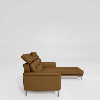 Cresendo 2 Seater with RH Lounger Leatherette fabric - Tobacco Brown