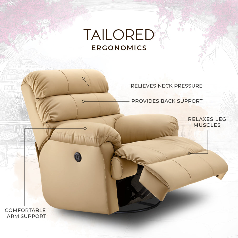 Avalon Posture pro Rocking & Rotating Single Seater Premium Leatherette Recliner, Beige, Motorized