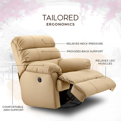 Avalon Posture pro Rocking & Rotating Single Seater Premium Leatherette Recliner, Beige, Motorized