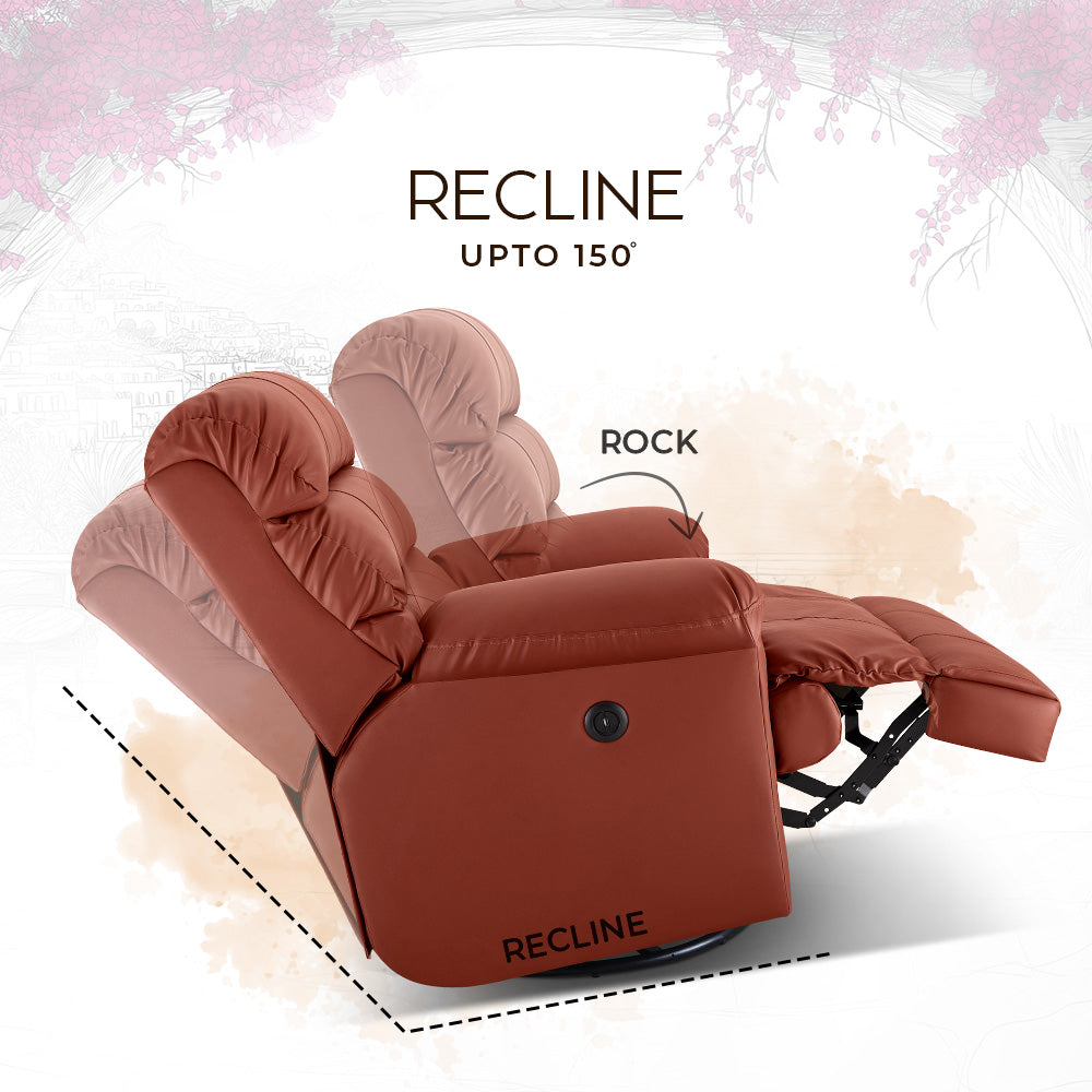 Avalon Posture pro Rocking & Rotating Single Seater Premium Leatherette Recliner, Tan, Motorized
