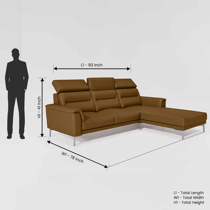 Cresendo 2 Seater with RH Lounger Leatherette fabric - Tobacco Brown