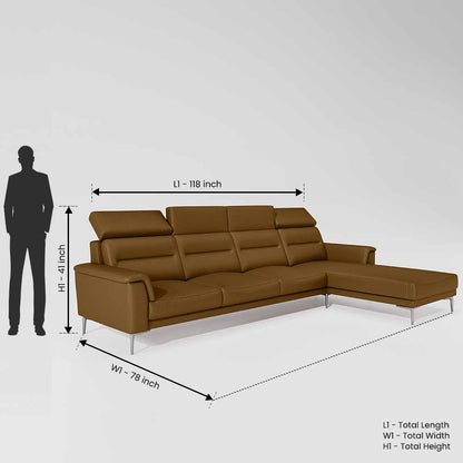 Cresendo 3 Seater with RH Lounger Leatherette fabric - Tobacco Brown