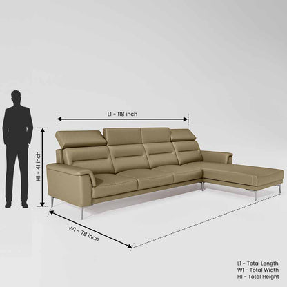 Cresendo 3 Seater with RH Lounger Leatherette fabric - Pebble