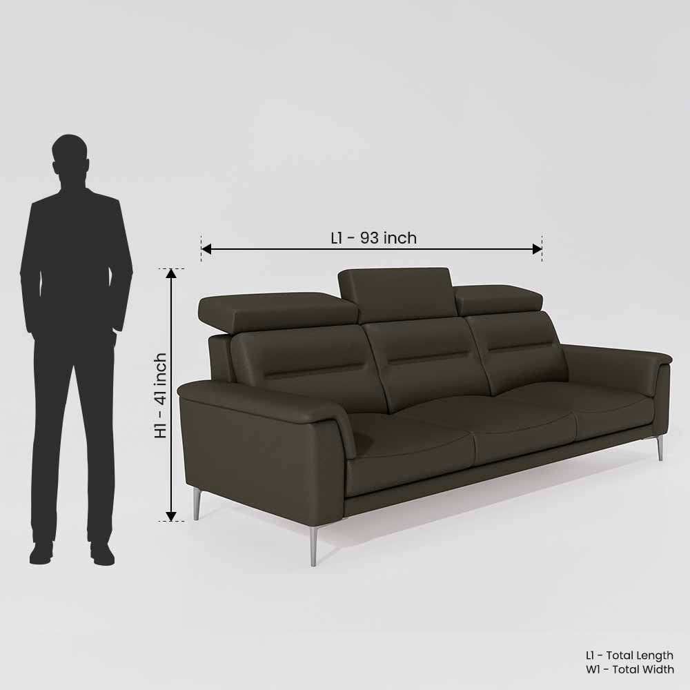 Cresendo 3 Seater Leatherette fabric - Pewter Grey