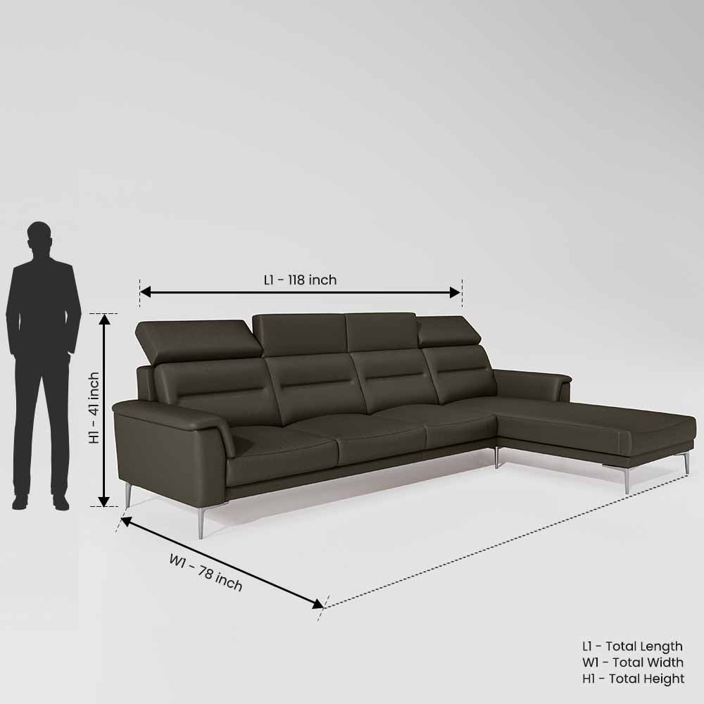 Cresendo 3 Seater with LH Lounger Leatherette fabric - Pewter Grey
