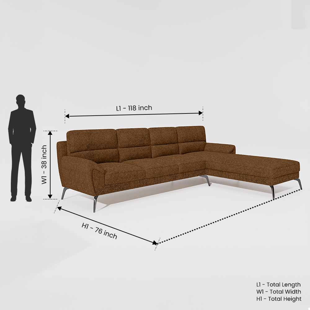 Octave 3 Seater with Lounger Boucle Fabric - Caramel