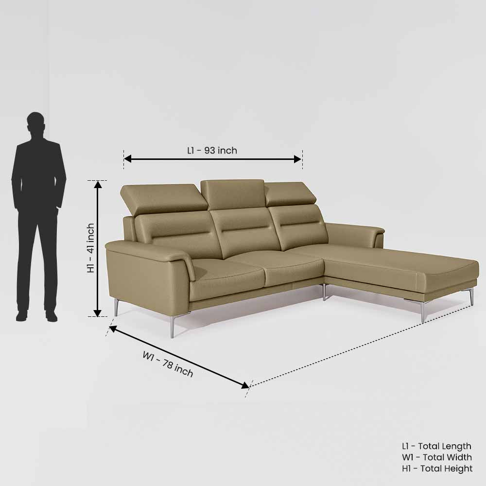 Cresendo 2 Seater with RH Lounger Leatherette fabric - Pebble